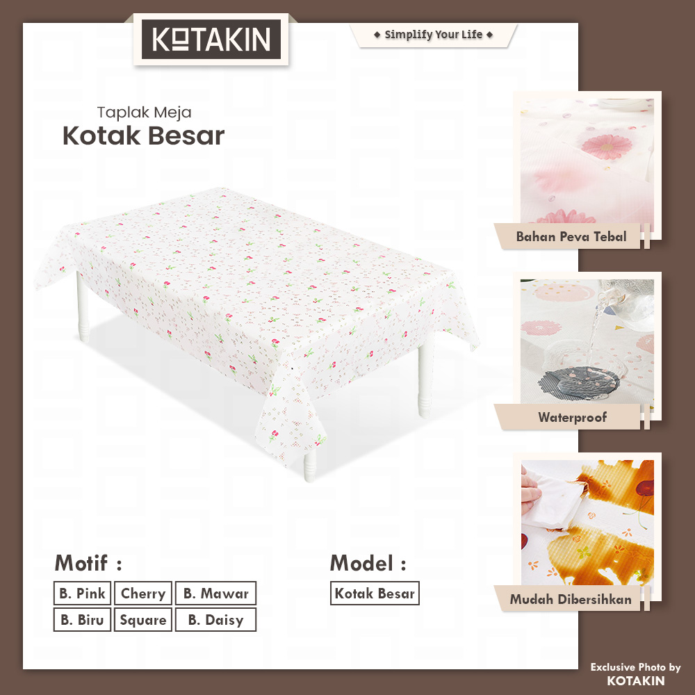 Taplak Meja Anti Air Motif Kotak Bahan Peva